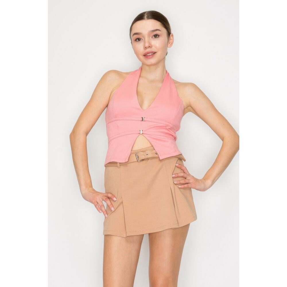 HackleBee | Light Coral Halter Neck Buckled Open-back Top Size S, M, L